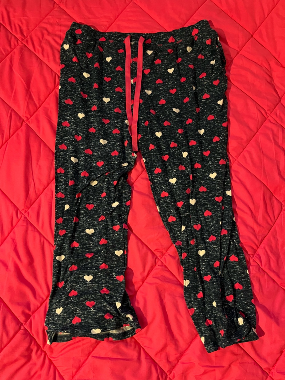 Pj Couture Navy Blue Lounge Pants with Pink and Cream Heart Print